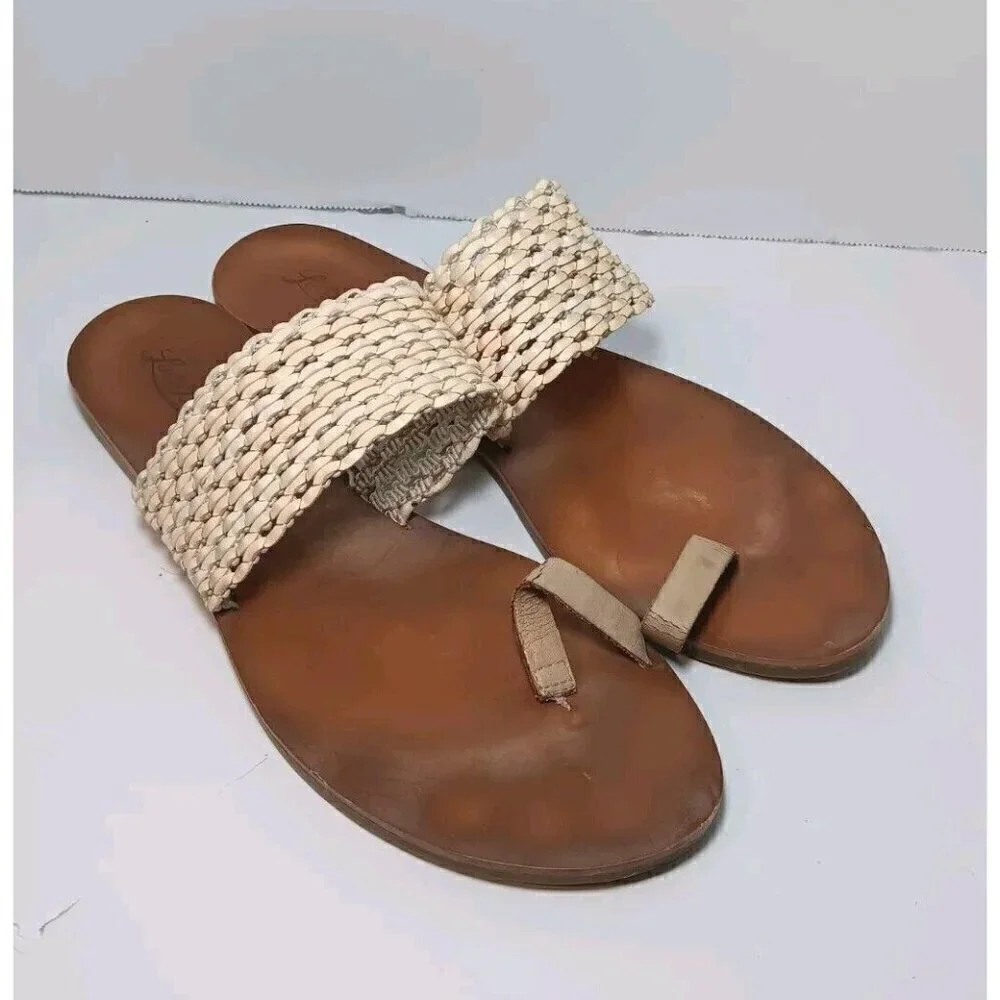 Lucky Brand Leather Baheeti Beige Summer Slide Sandal